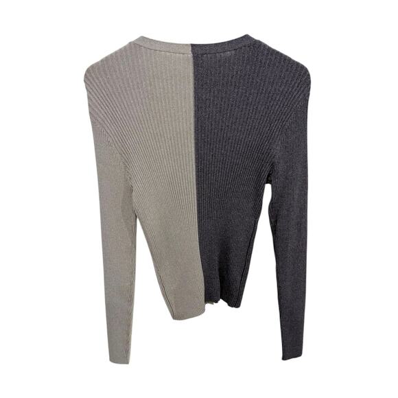 Staud Grey & Taupe Cargo Cardigan Colorblock Ribbed V-neck Sweater Large - Picture 3 of 7